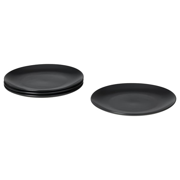 FÄRGKLAR plate, matt dark grey, 26 cm, 4 pack