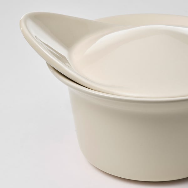 FÄRGKLAR oven/serving dish with lid, glossy beige, 13 cm, 2 pack