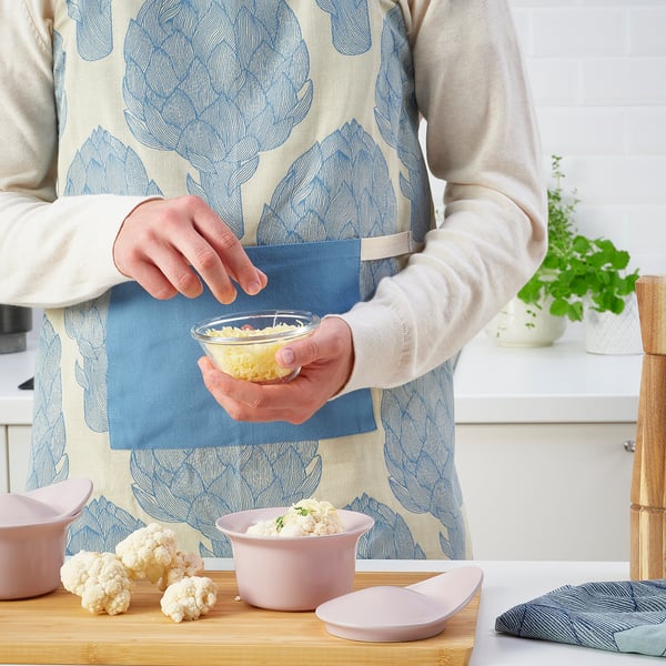 FÄRGKLAR oven/serving dish with lid, matt light pink, 13 cm, 2 pack