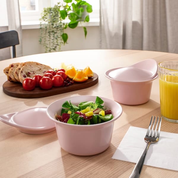 Ikea FÄRGKLAR - Oven/serving dish with lid, matt light pink, 0.2 l