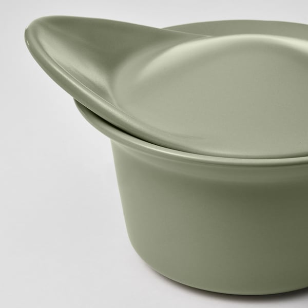 FÄRGKLAR oven/serving dish with lid, matt light green, 13 cm, 2 pack