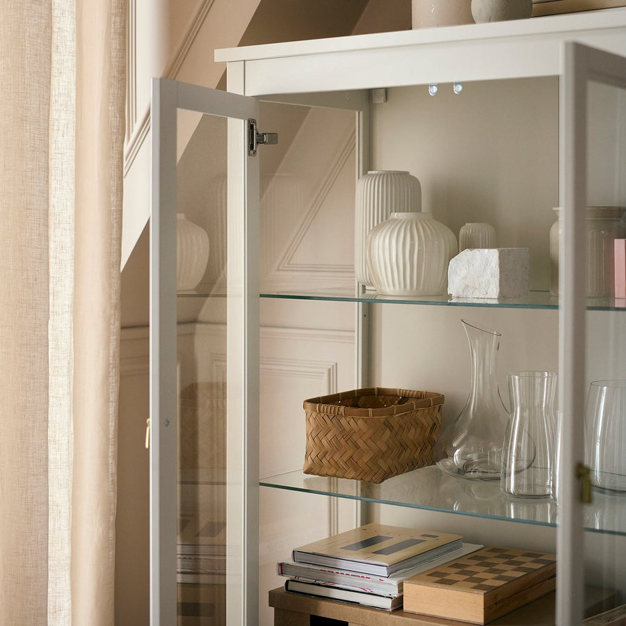 FÄRJKARL glass-door cabinet, off-white, 87.4x161.1x44.5 cm