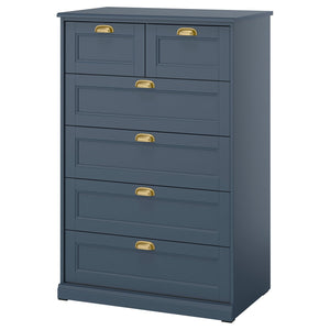 FÅGELFJÄLLET chest of 6 drawers, dark grey-blue, 82x51x123 cm