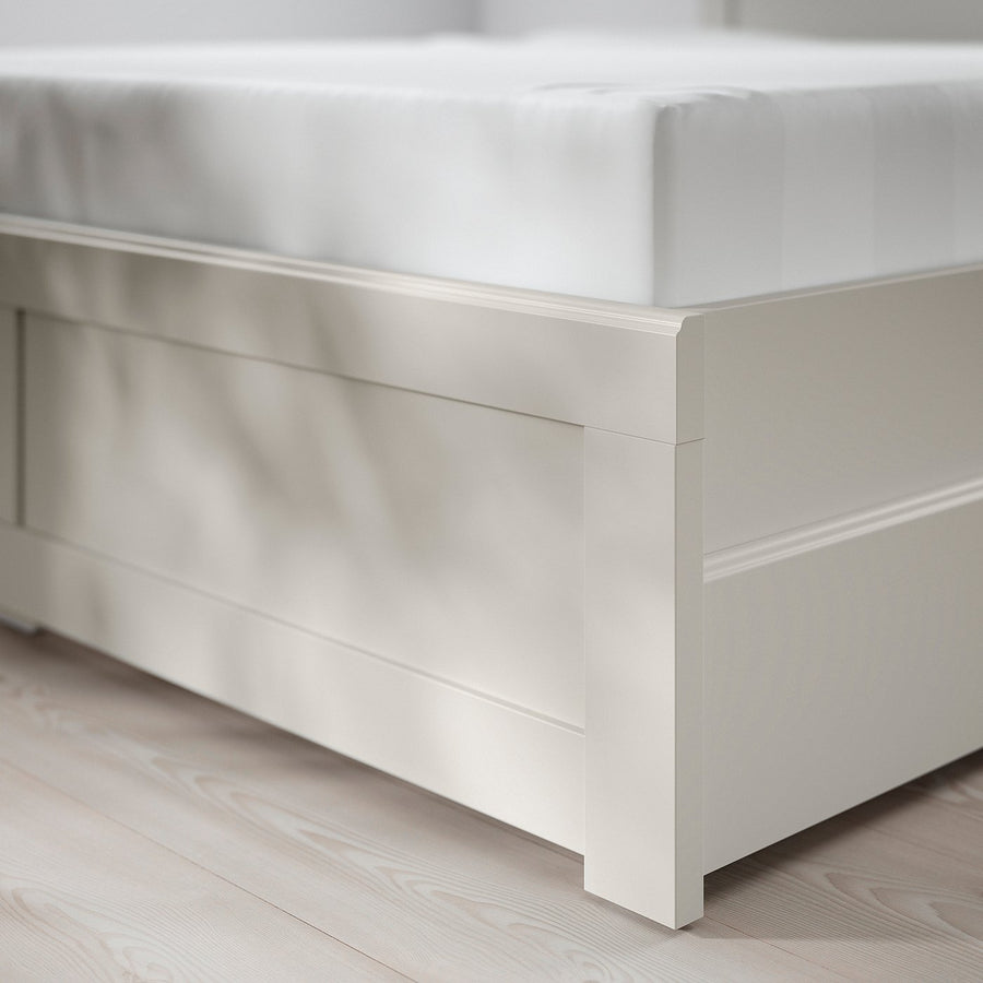FÅGELFJÄLLET bed frame with 2 storage boxes, off-white/Lönset, 90x200 cm