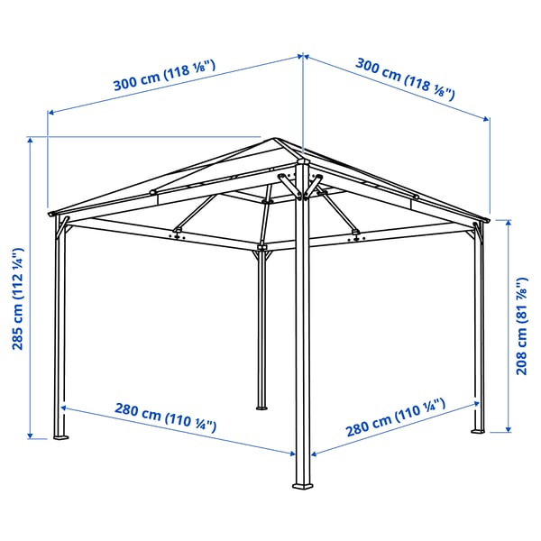 FÅGELÖN gazebo, black/black, 300x300 cm