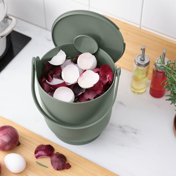 FARMARKVAST bin with lid for organic waste, grey-green, 4 l