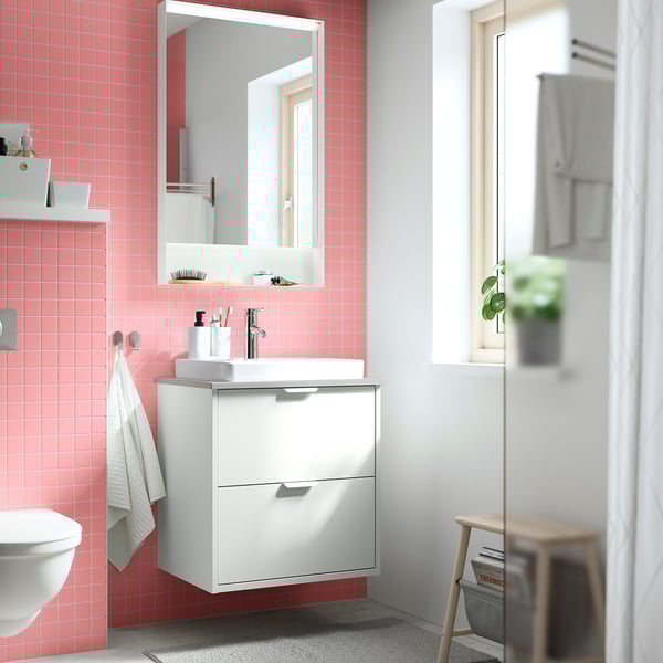 FAXÄLVEN mirror with built-in lighting, 60x95 cm