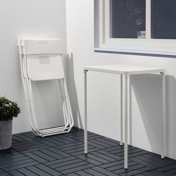 FEJAN table+2 folding chairs, outdoor, white/white