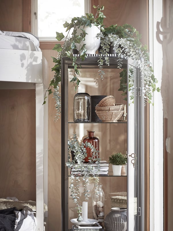 FEJKA artificial potted plant, in/outdoor hanging/eucalyptus, 9 cm