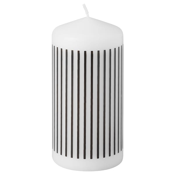 Ikea FENOMEN - Unscented pillar candle, narrow-striped/black white, 14 cm