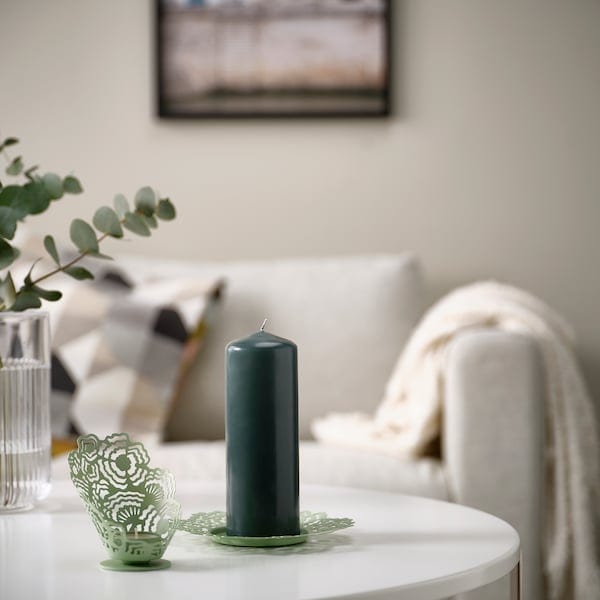 Ikea FENOMEN - Unscented pillar candle, dark grey-green, 19 cm