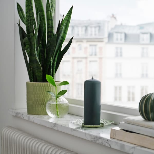 Ikea FENOMEN - Unscented pillar candle, dark grey-green, 19 cm