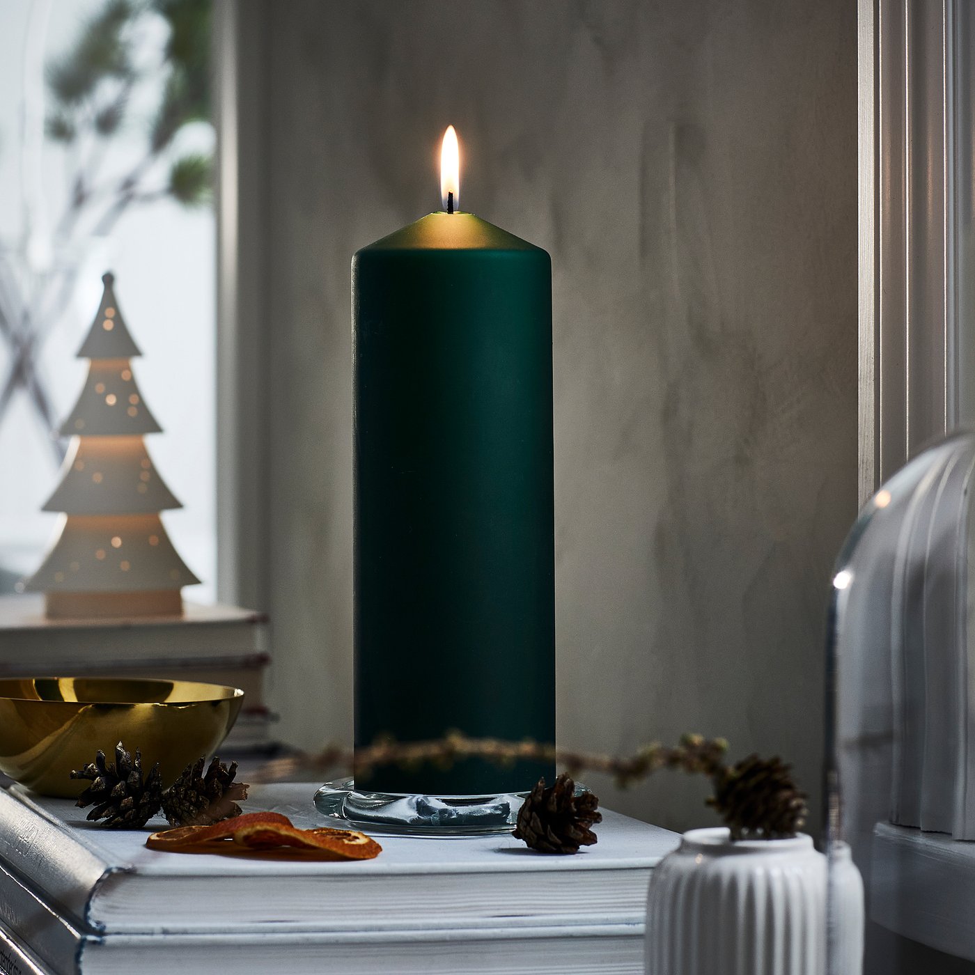 FENOMEN unscented pillar candle, green, 23 cm