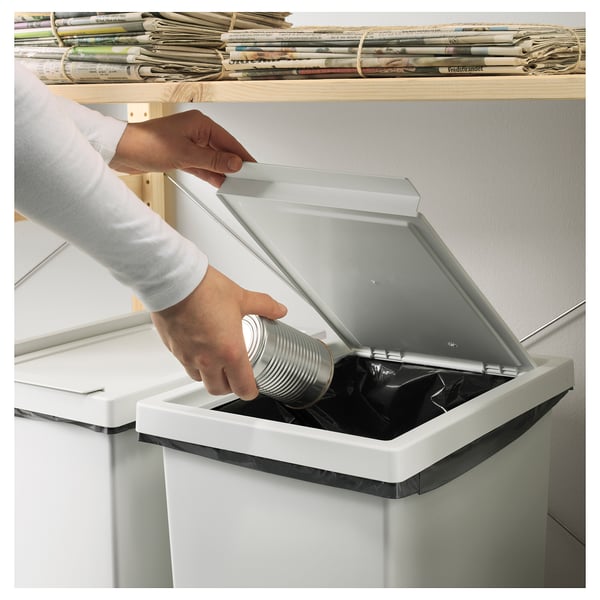 FILUR bin with lid, white, 42 l