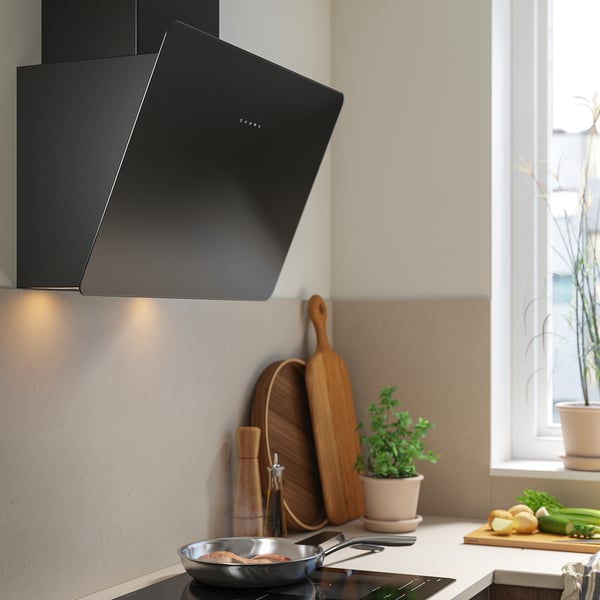 FINSMAKARE wall mounted extractor hood, black, 70 cm