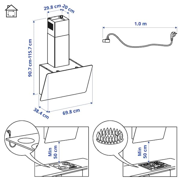 Ikea FINSMAKARE Hood to be fixed to the wall - black , 70 cm