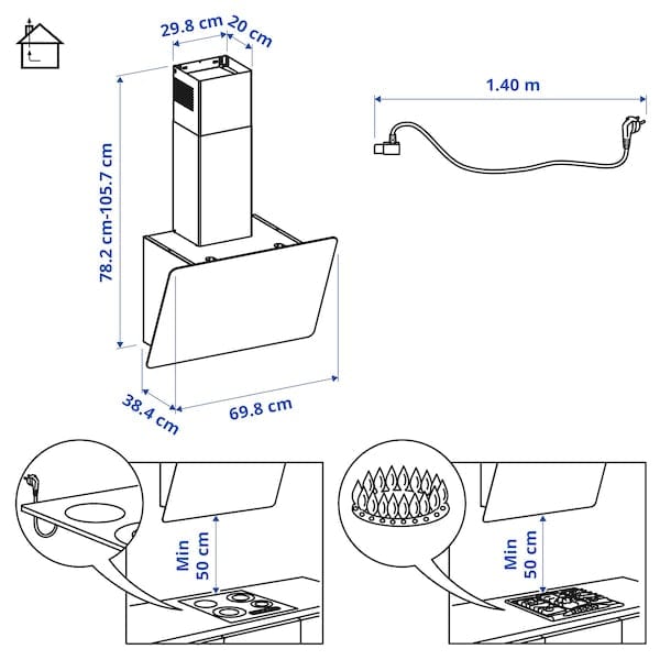 Ikea FINSMAKARE Hood to be fixed to the wall - black , 70 cm
