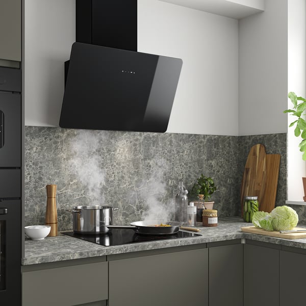 FINSMAKARE wall mounted extractor hood, black, 70 cm