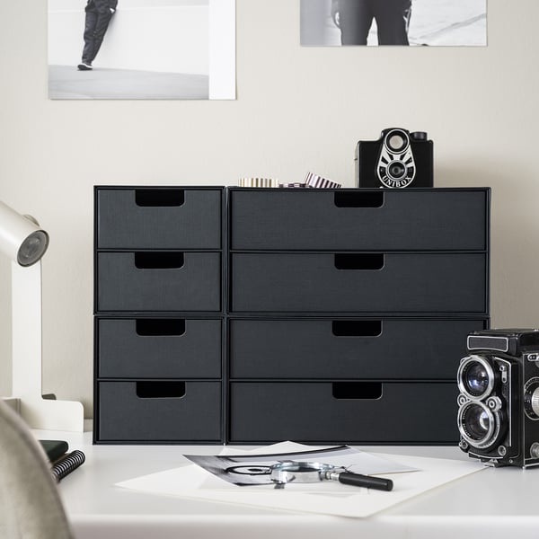 FJÄDERHARV mini chest with 2 drawers, anthracite, 32x25 cm