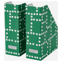 FJÄDERHARV magazine file, green/dotted, 10x31x25 cm, 2 pack