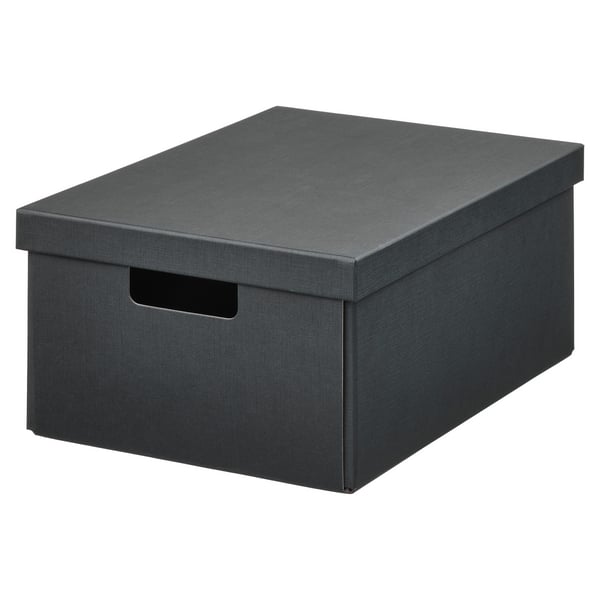 FJÄDERHARV storage box with lid, anthracite, 25x35x16 cm