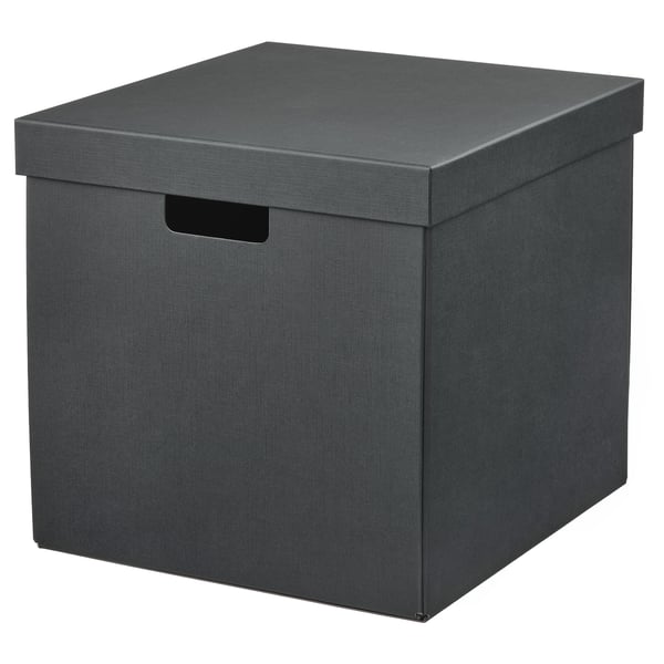 FJÄDERHARV storage box with lid, anthracite, 32x35x31 cm