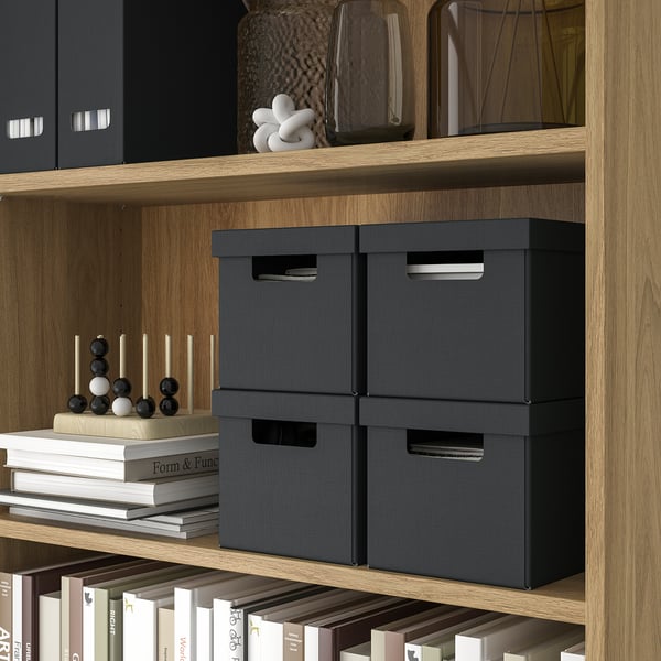 FJÄDERHARV storage box with lid, anthracite, 18x25x16 cm