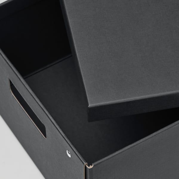 FJÄDERHARV storage box with lid, anthracite, 25x35x16 cm