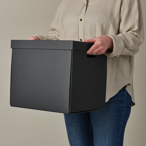 FJÄDERHARV storage box with lid, anthracite, 32x35x31 cm