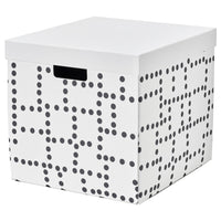 FJÄDERHARV storage box with lid, white/dotted, 32x35x31 cm