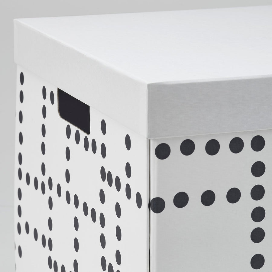 FJÄDERHARV storage box with lid, white/dotted, 32x35x31 cm