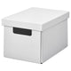 FJÄDERHARV storage box with lid, white, 18x25x16 cm