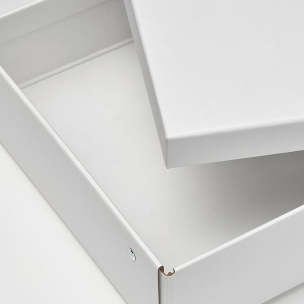 FJÄDERHARV storage box with lid, white, 25x35x8 cm