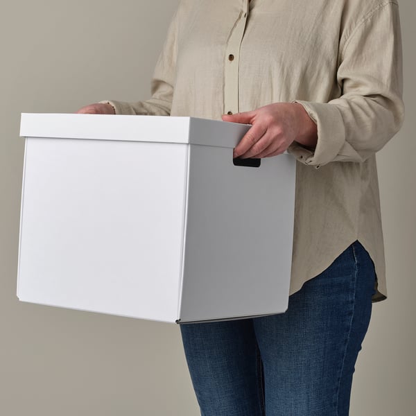 FJÄDERHARV storage box with lid, white, 32x35x31 cm