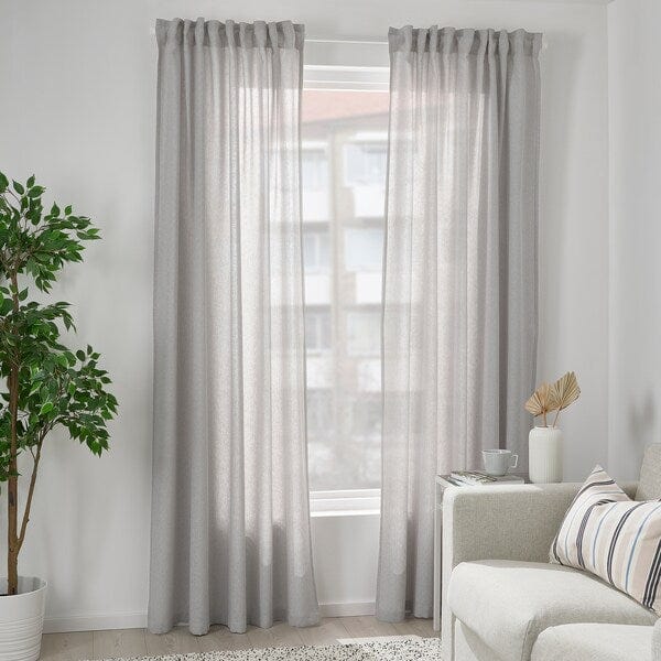 Ikea FJÄDERMOTT Curtains, 1 pair - white/grey 145x300 cm , 145x300 cm