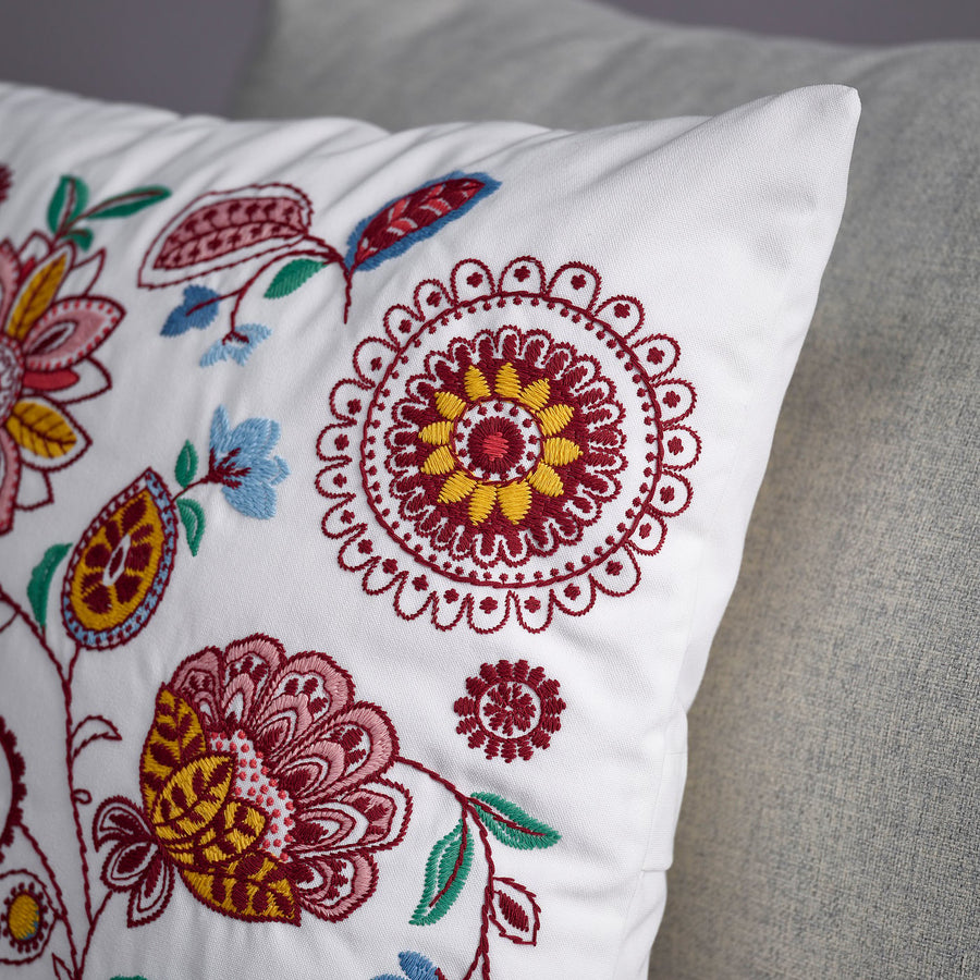 FJÄLLFRYLE cushion, white multicolour/embroidery, 50x58 cm