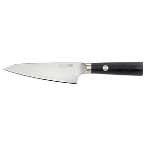 FJÄLLRÖDING utility knife, damascus steel/black, 14 cm