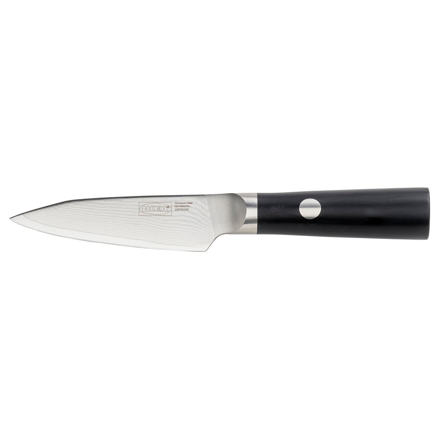 FJÄLLRÖDING paring knife, damascus steel/black, 10 cm