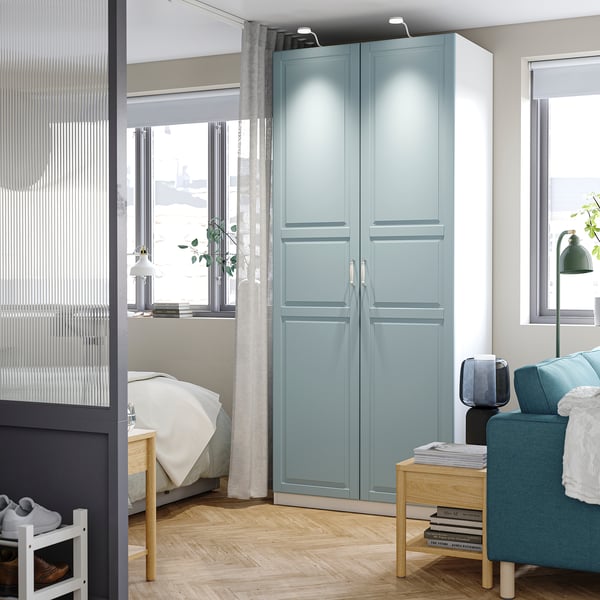 FJÄREHALS door with hinges, light grey-blue, 50x229 cm