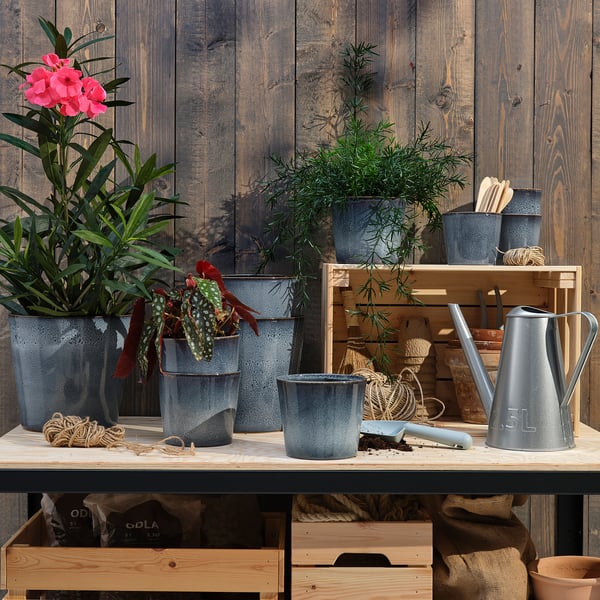 FJÄRILSBUSKE plant pot, in/outdoor/blue, 19 cm
