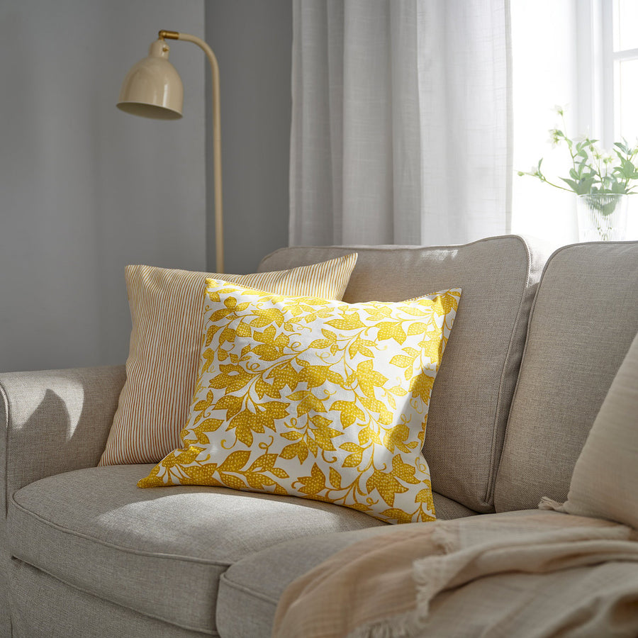 FJUNKLOCKA cushion cover, yellow/white, 50x50 cm