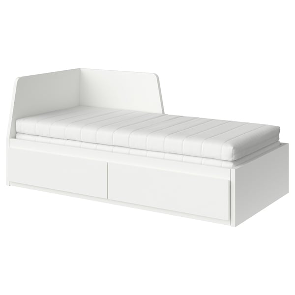 FLEKKE day-bed w 2 drawers/2 mattresses, white/Åfjäll medium firm, 80x200 cm
