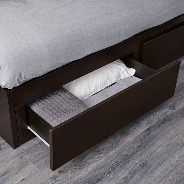 FLEKKE day-bed w 2 drawers/2 mattresses, black-brown/Åfjäll firm, 80x200 cm