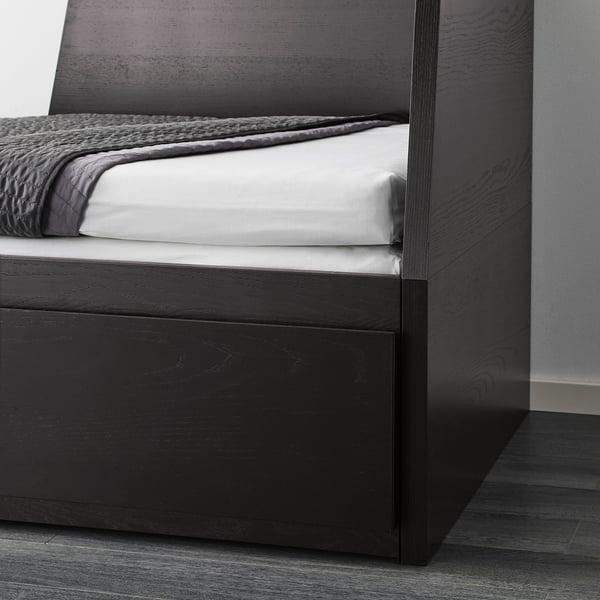 FLEKKE day-bed w 2 drawers/2 mattresses, black-brown/Vannareid extra firm, 80x200 cm