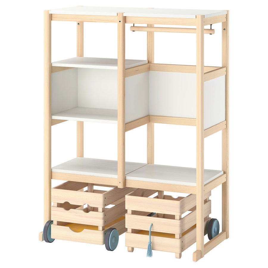 FLISAT open storage combination, light white stained pine/white, 88x38x117 cm