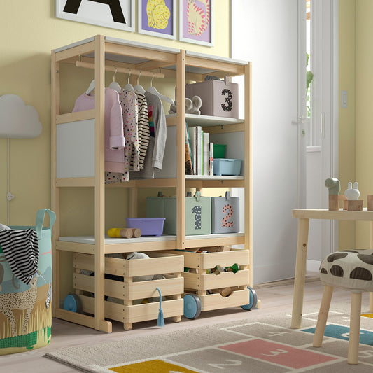FLISAT open storage combination, light white stained pine/white, 88x38x117 cm