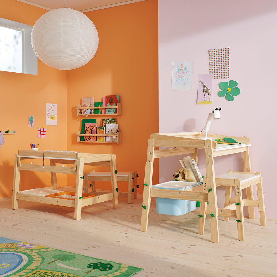 FLISAT children's bench, height adjustable/green, 48x47x36 cm