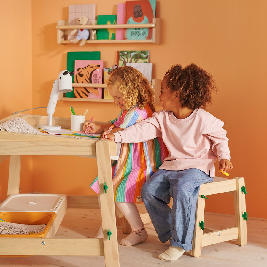 FLISAT children's bench, height adjustable/green, 48x47x36 cm