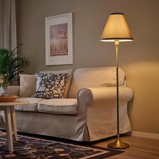 Ikea FLYGHÖJD - Floor lamp, brass/grey-green