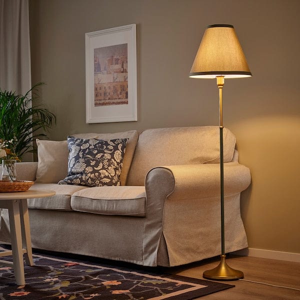 Ikea FLYGHÖJD - Floor lamp, brass/grey-green